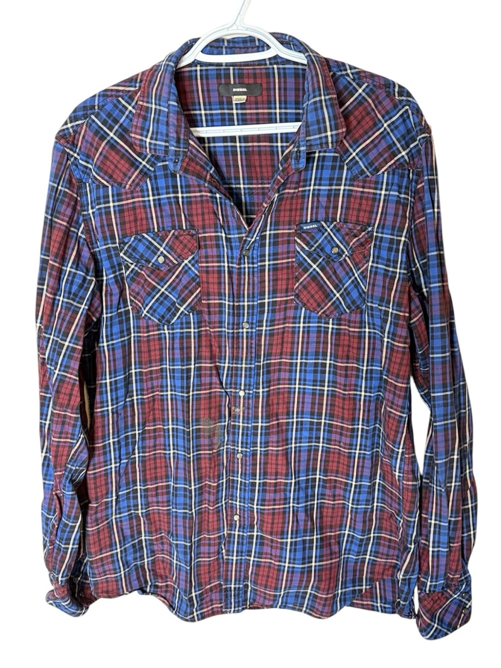 DIESEL Men’s Plaid Button Down Snap Shirt Rockabilly Western Size XXL *FLAW*